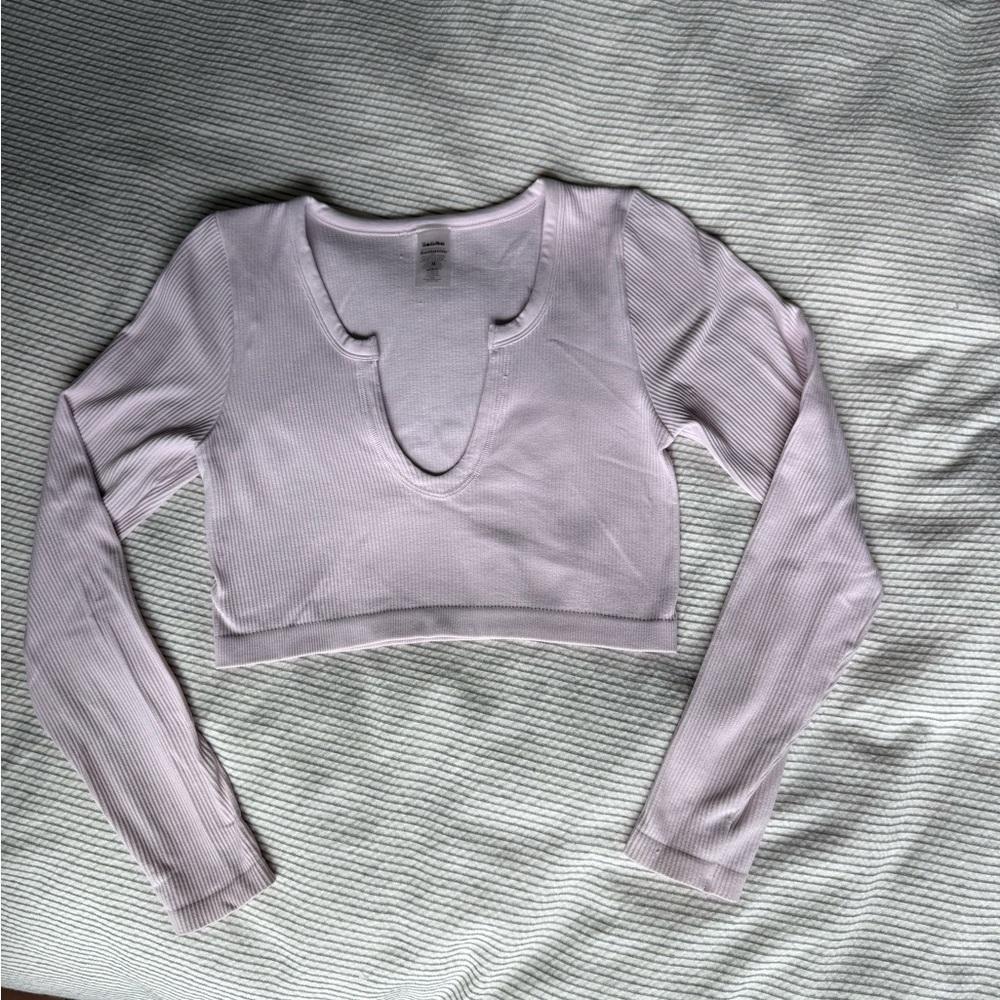 Sunday Best Lavender Ribbed Long-Sleeve Crop Top